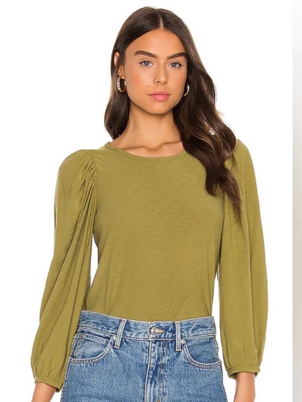 NEW NATION LTD Cecilia balloon puff sleeve in Olive. Size Small